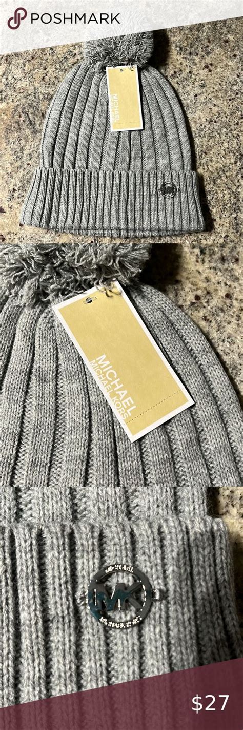michael kors grey beanie with pom